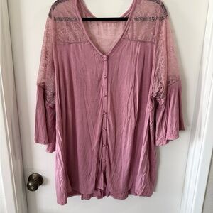 Torrid Woman’s Plus Blush Pink Blouse Top W Lace Flared Sleeve Super Soft Knit 4